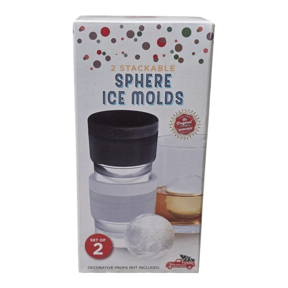 Set of 2 Sphere Ice Molds Round Ice Ball Maker for Drinks Whiskey Stackable NEW